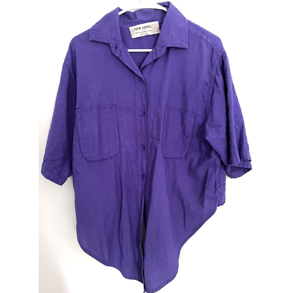 Vintage New Hero Shirt Womens Large Button Up‎ Native American USA 90s Waist Tie